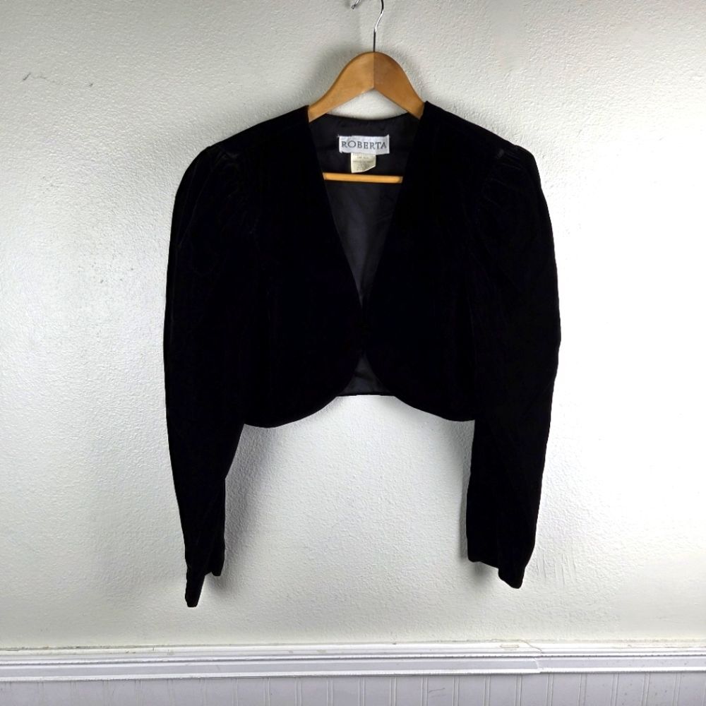 Vintage Roberta Velvet Bolero Jacket Women’s XL Black Burgundy Red USA Coat